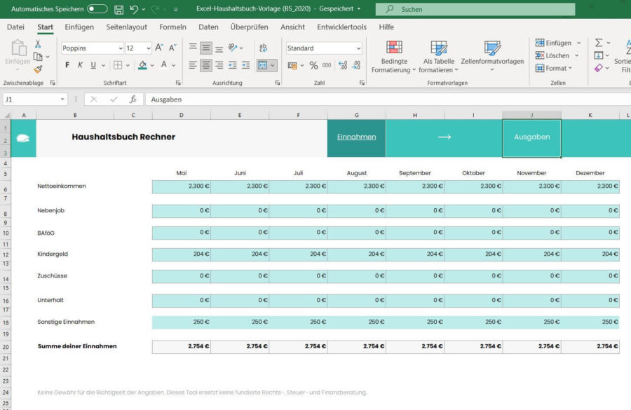 Excel Haushaltsbuch: Vorlage, Anleitung & Tipps 1 excel-haushaltsbuch-vorlage-einnahmen