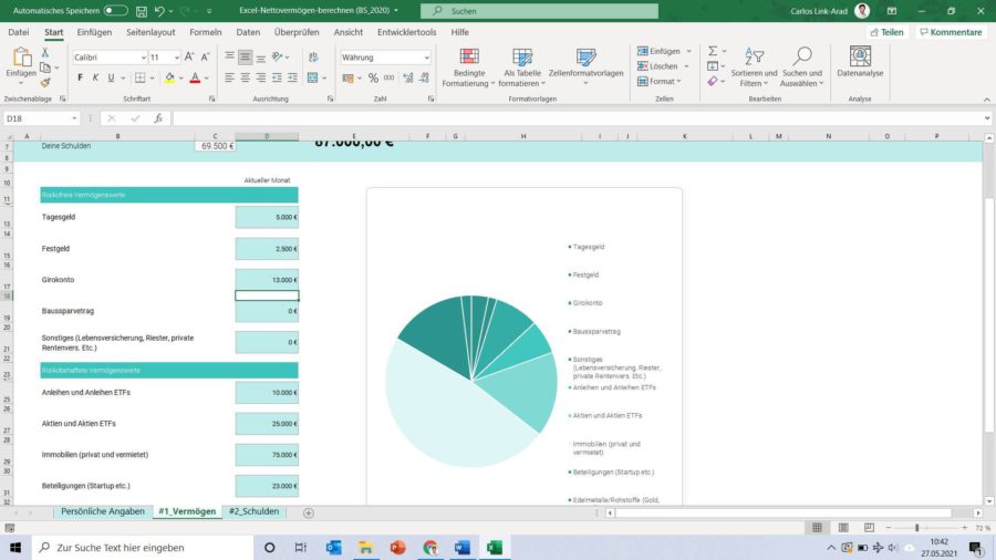 Nettovermögen berechnen: Wie reich bist du? (Excel)